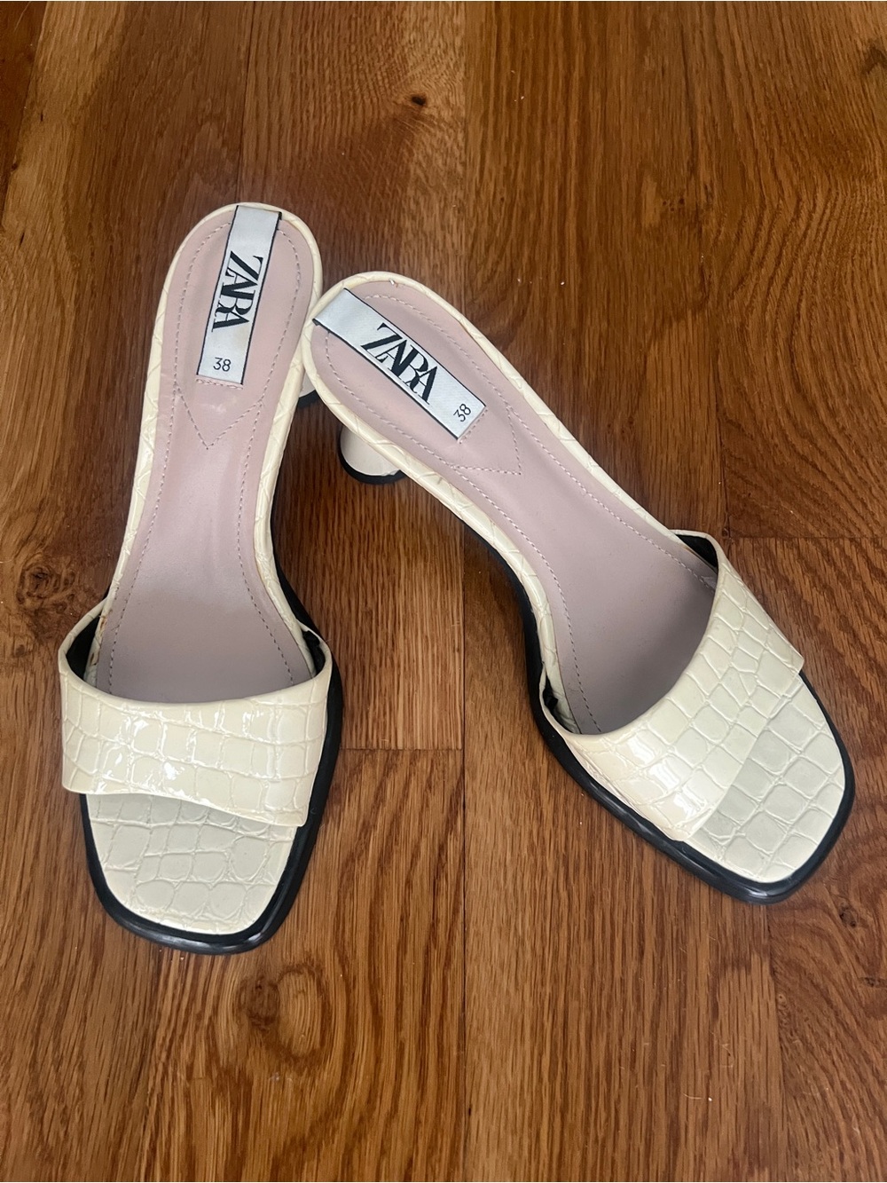 Zara Cream Croc-Effect Sandal Heels